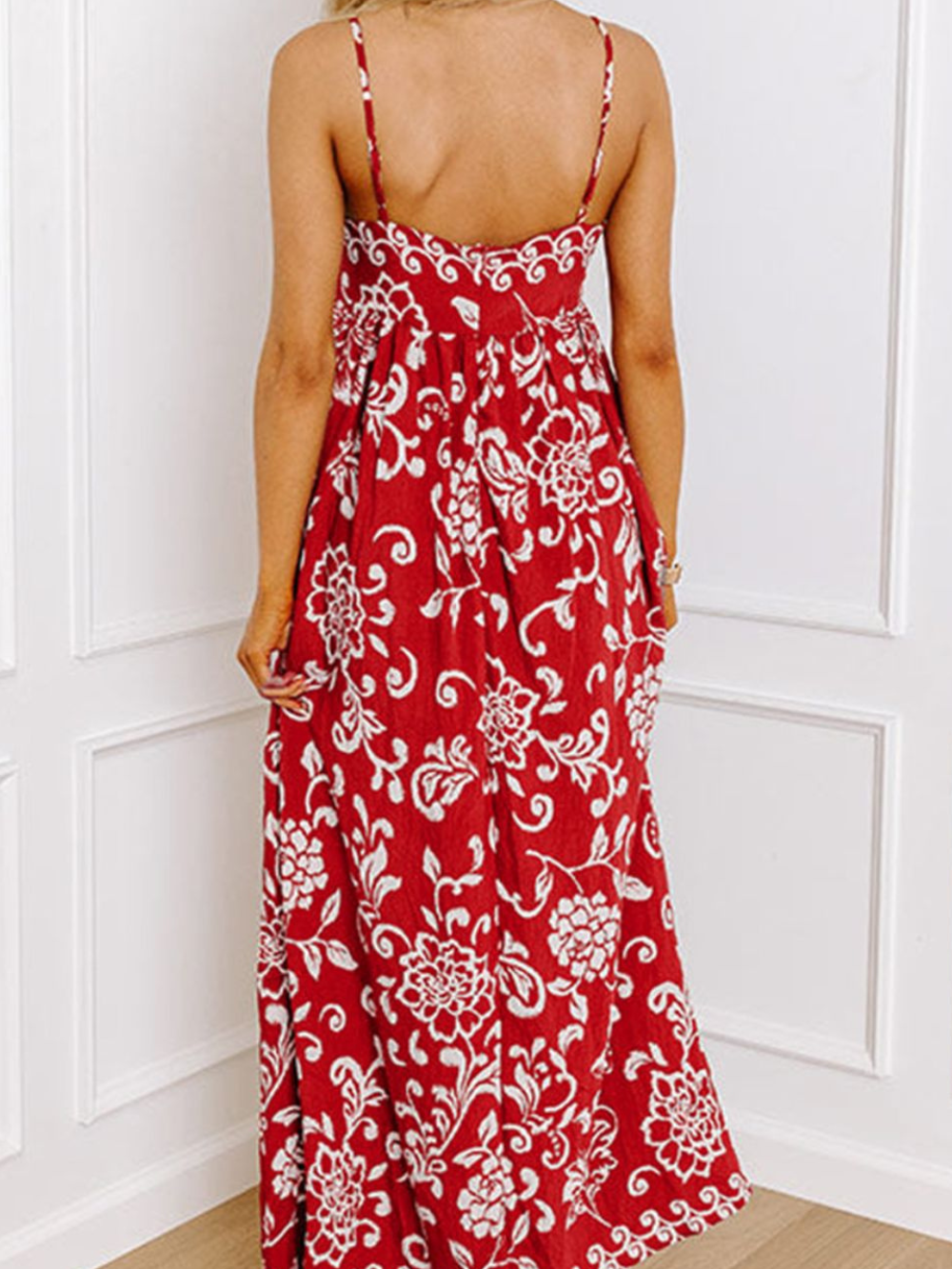 Solvivra Scarlet Bloom Empire Maxi Dress
