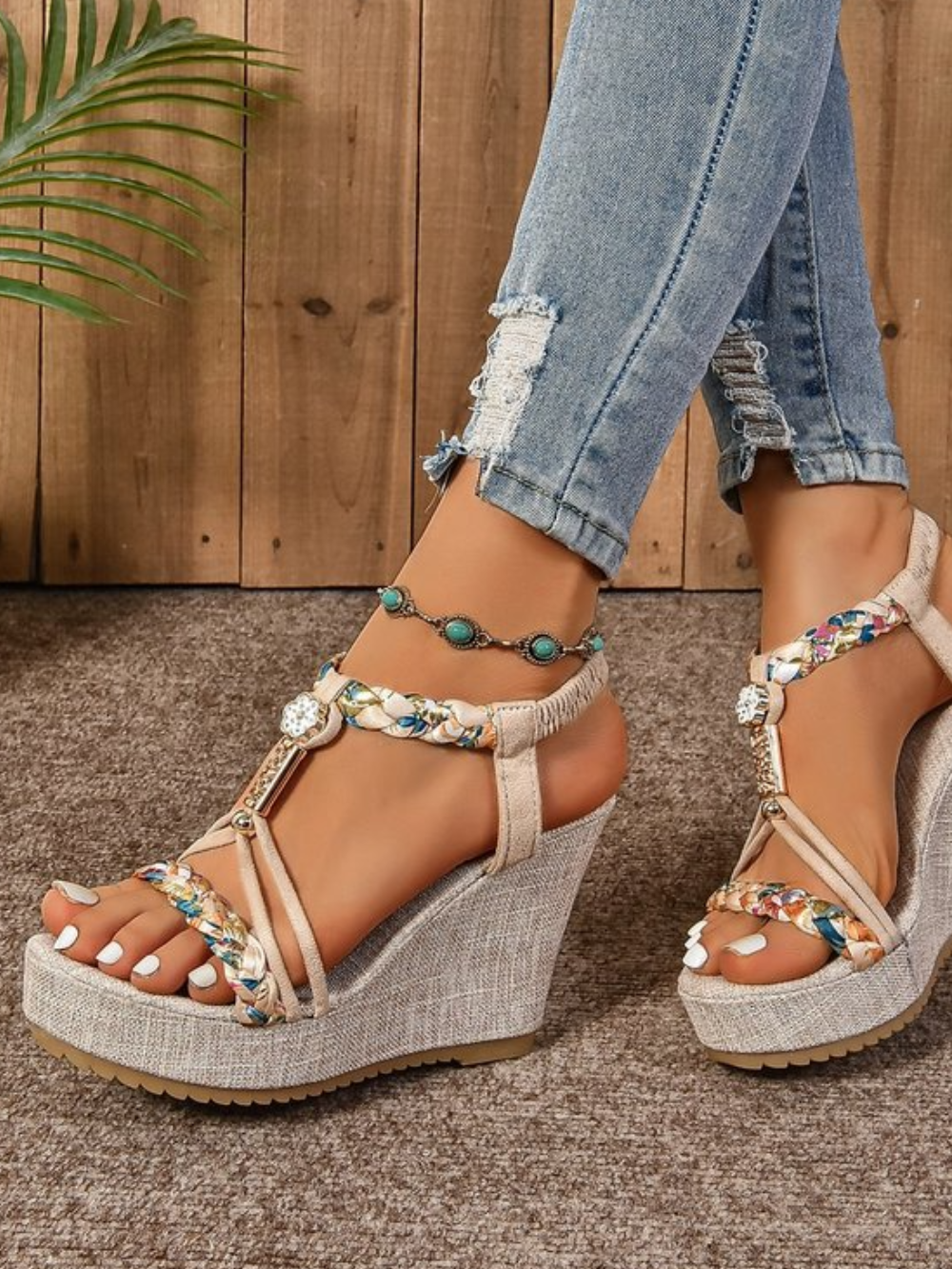 Solvivra Shine Weave Wedge Sandals