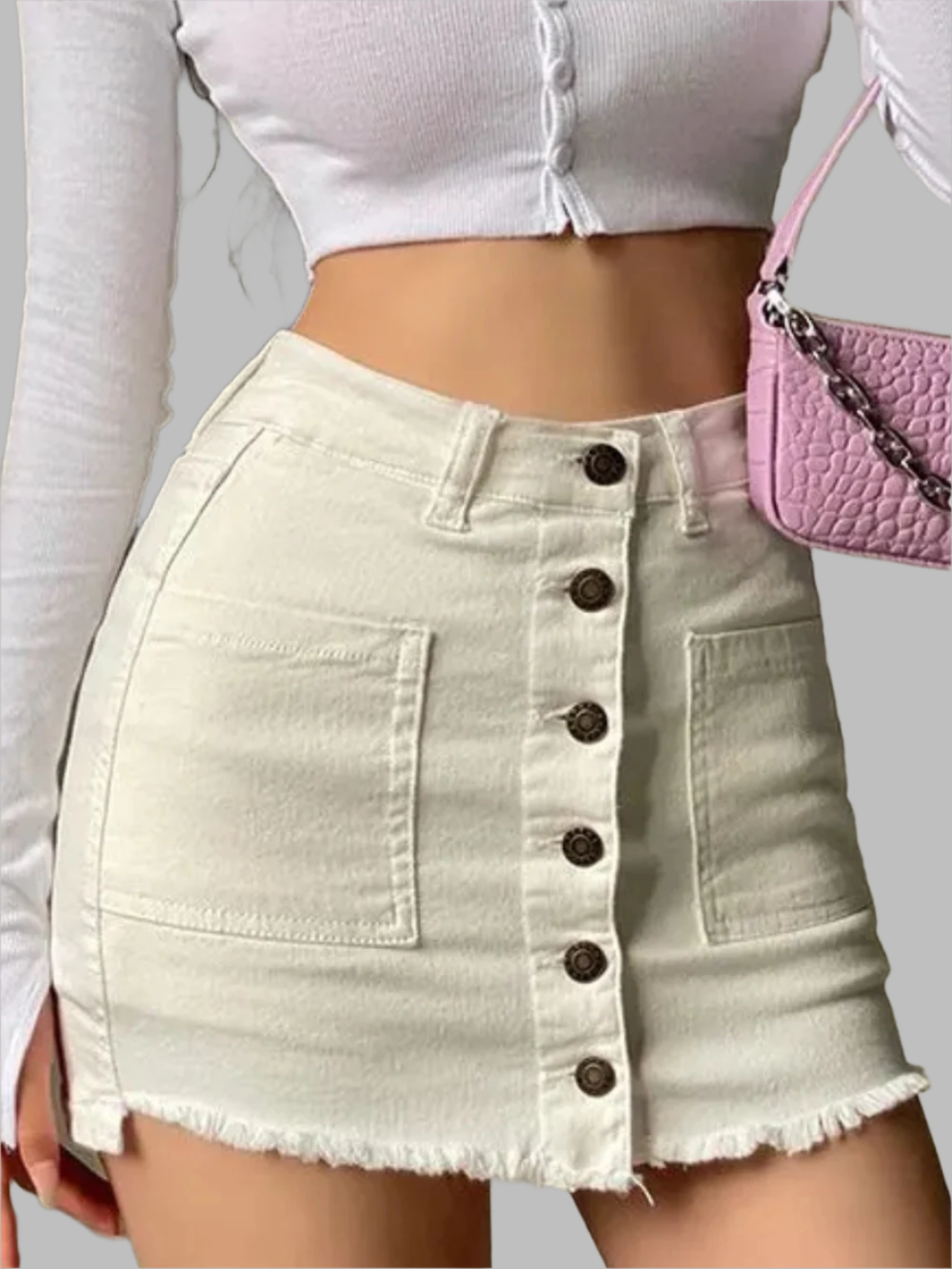Solvivra Button & Fringe High Waist Skirt