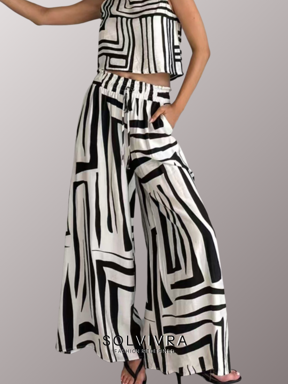 Solvivra City Sketch Sleeveless Top and Wide Leg Pants Set