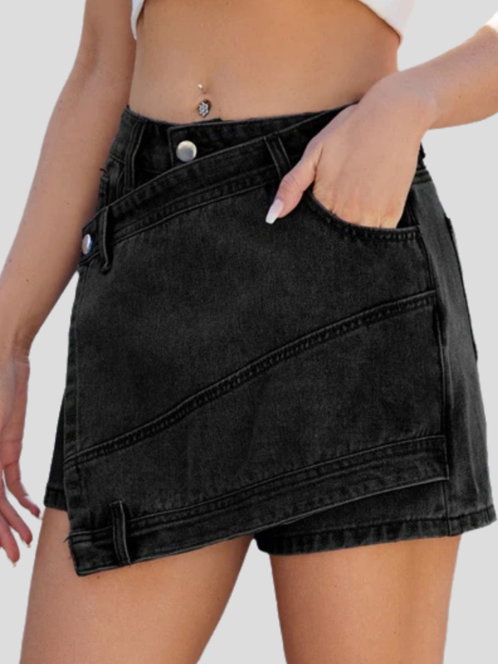 Solvivra Asymmetrical Washed Denim Skort