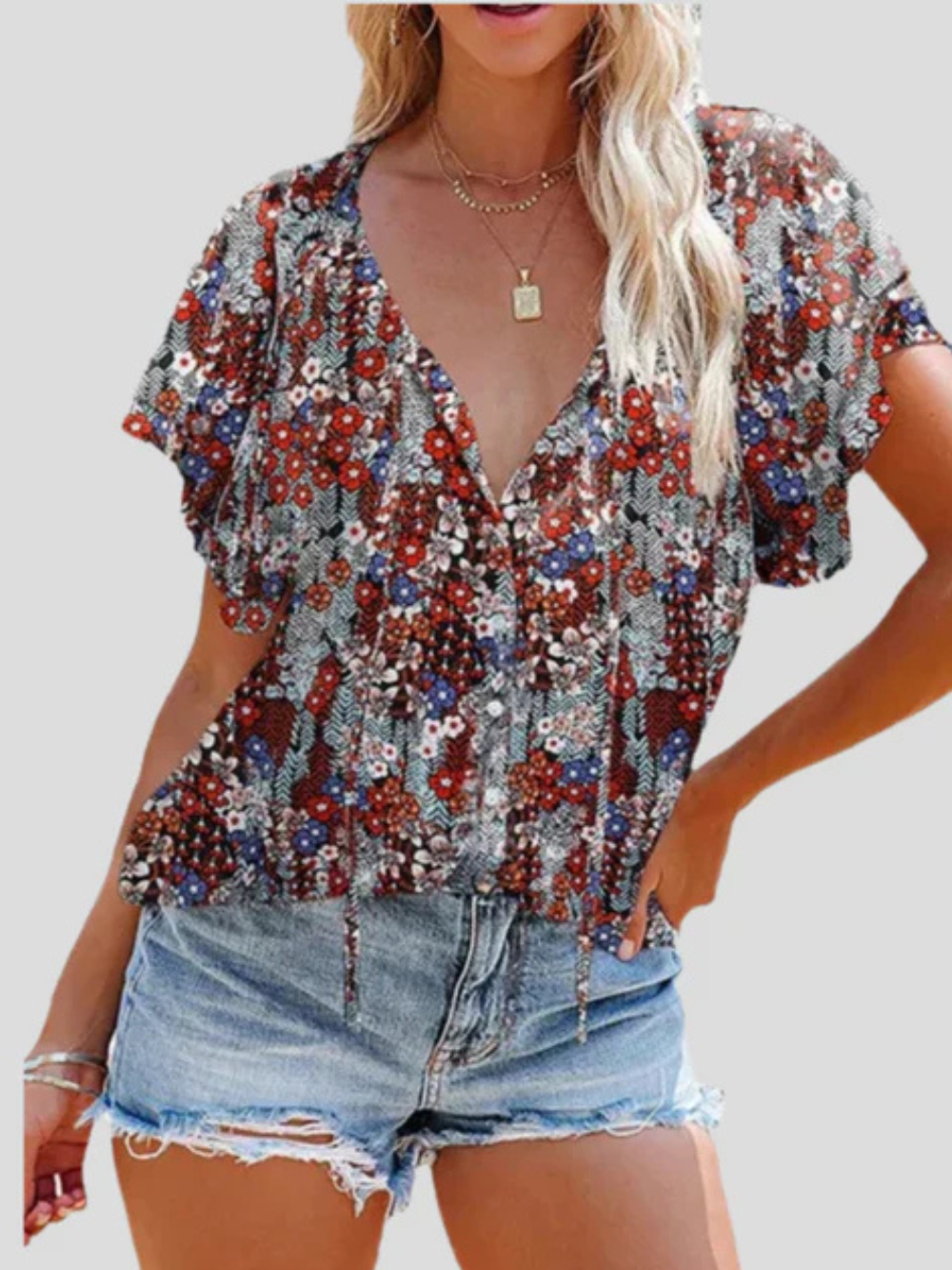 Solvivra Summer Blossom Button Top