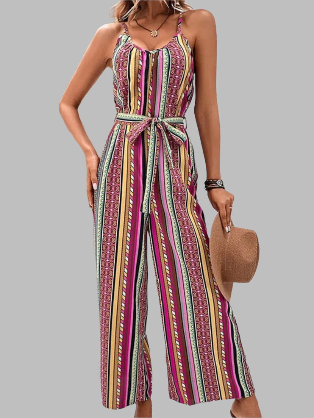 Solvivra Spaghetti-Strapped Boho Jumpsuit
