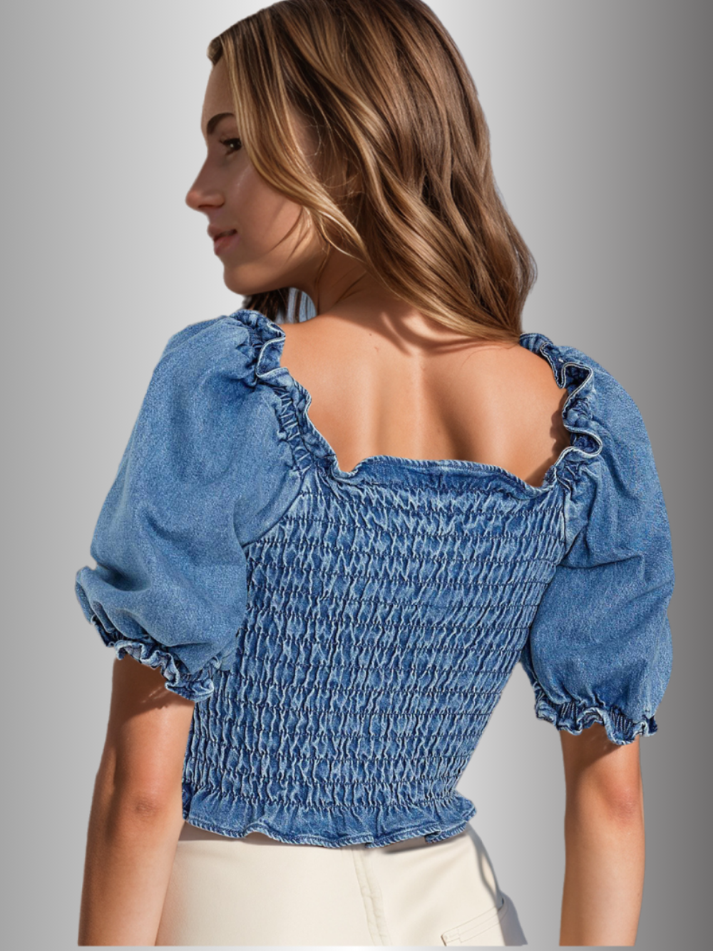Solvivra Cuffed Crush Midriff Denim Top