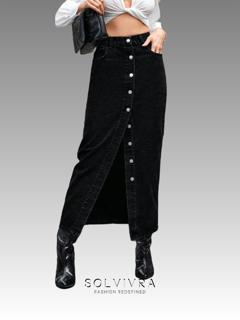 Solvivra Night Stroll Buttoned Denim Skirt