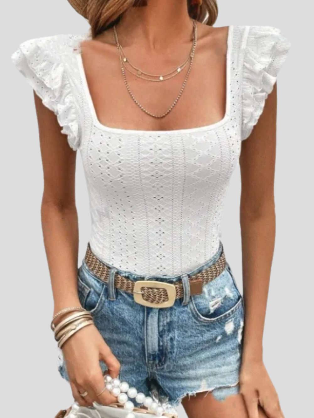 Solvivra Square Collar Ruffled Top