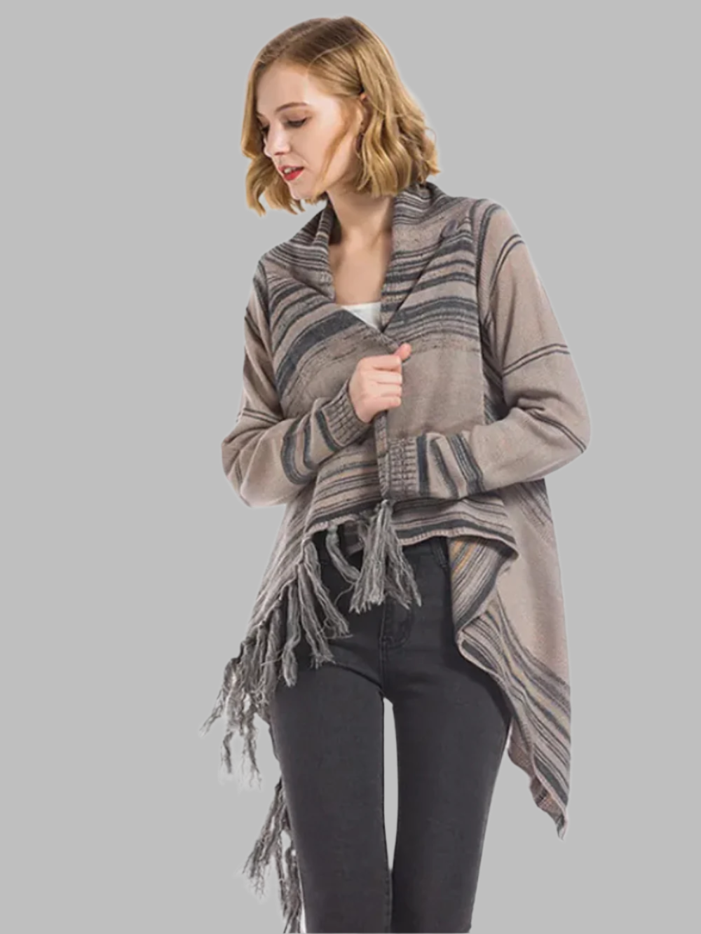 Solvivra Bold Stripes & Tassels Cardigan Wrap