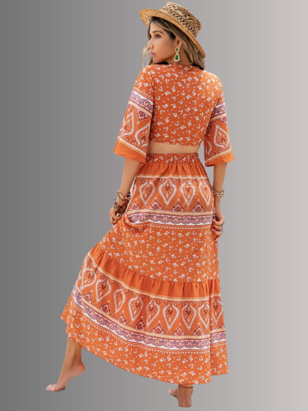 Solvivra Plunge & Print Top and Skirt Set