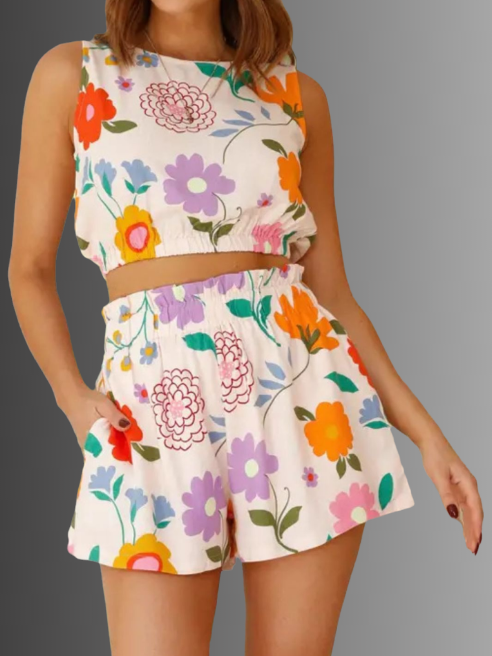 Solvivra Petal Whirl Midriff and Shorts Set