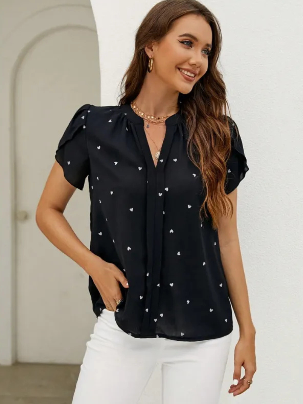 Solvivra Heartfelt Petals V-Neck Top