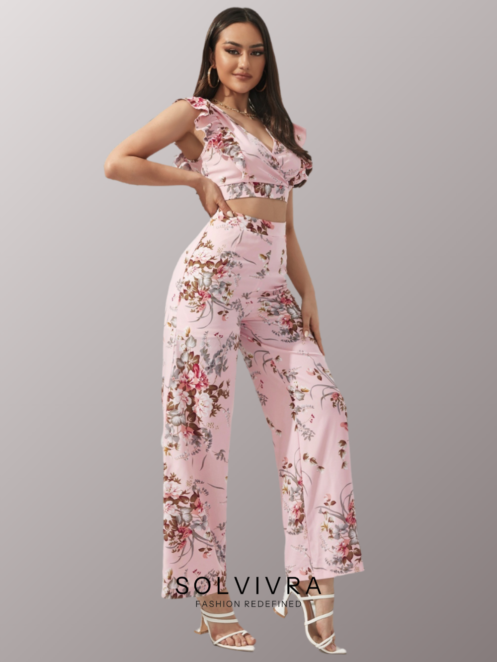 Solvivra Blush Petals Surplice Top and Pants Set