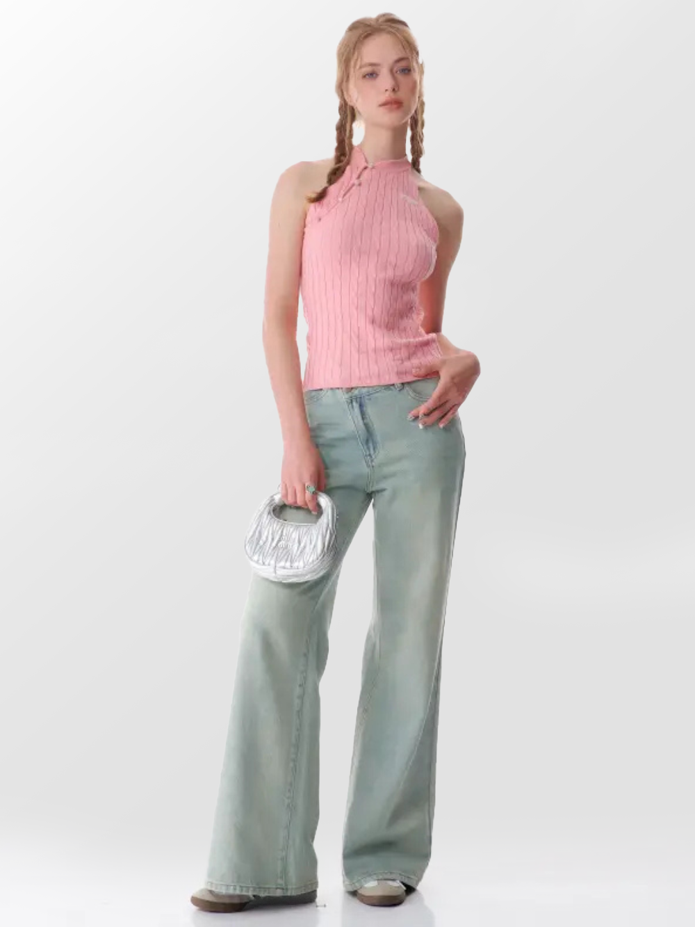Solvivra Oblique Placket Halter Knit Top