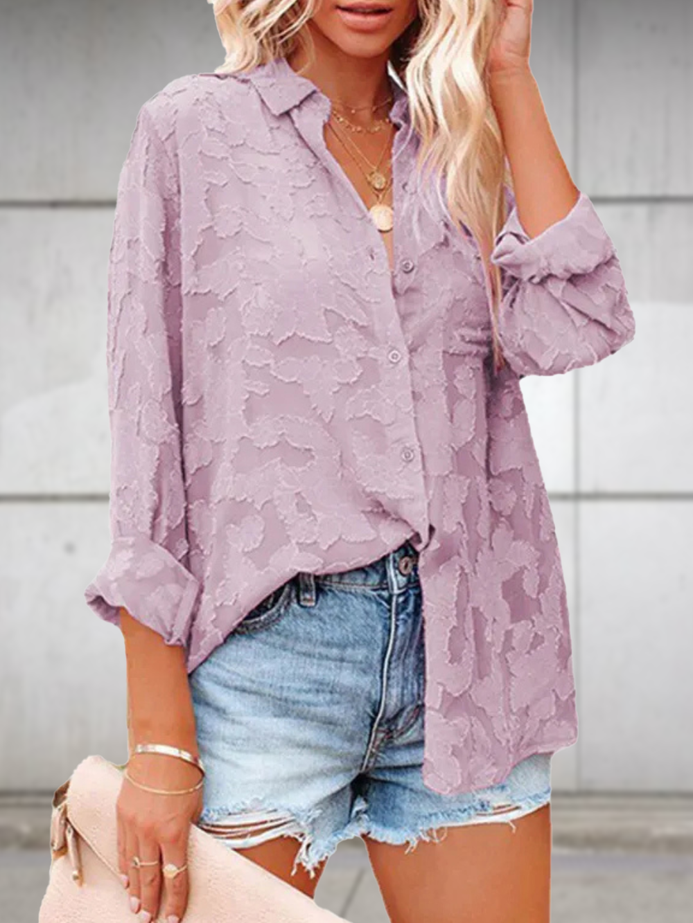 Solvivra Jacquard See-through Long Sleeve Blouse