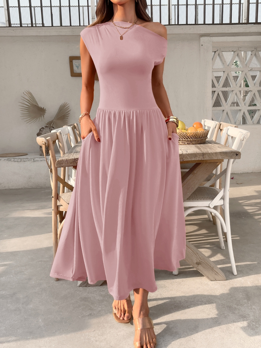 Solvivra Sway One-Shoulder Pocket Dress