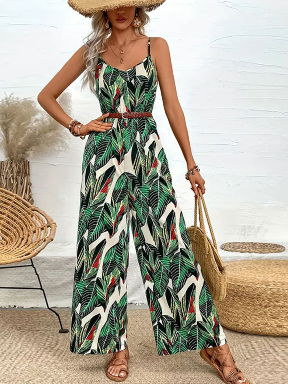 Solvivra Tropic Leaf Wide-Leg Jumpsuit