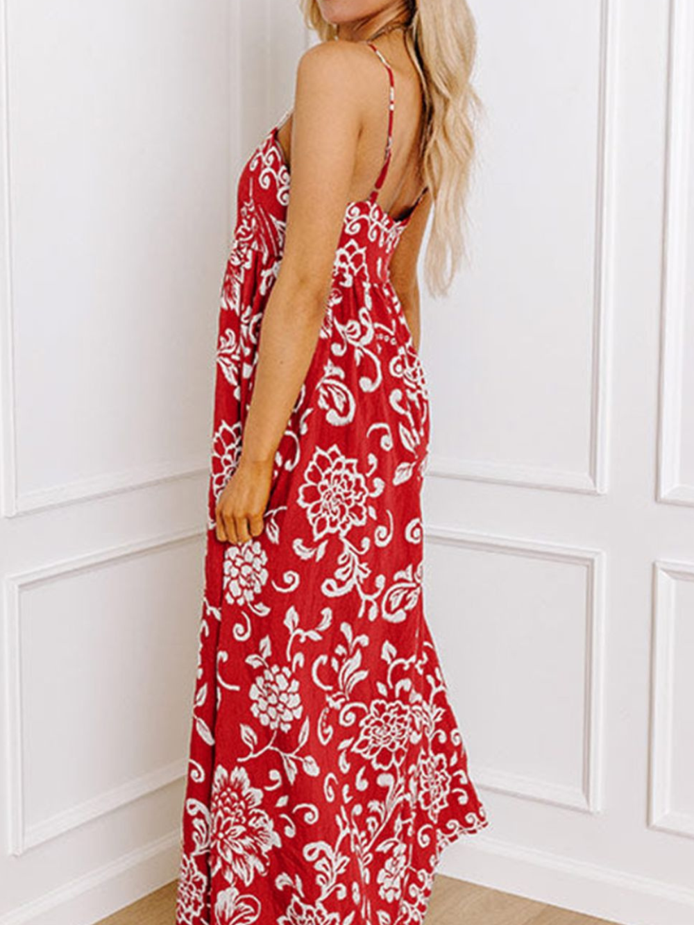 Solvivra Scarlet Bloom Empire Maxi Dress
