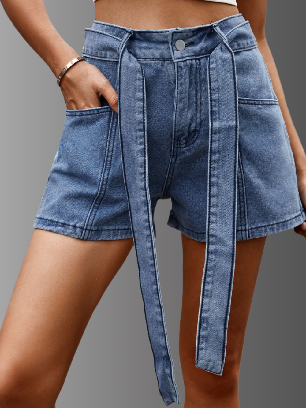 Solvivra Belted Break Denim Shorts