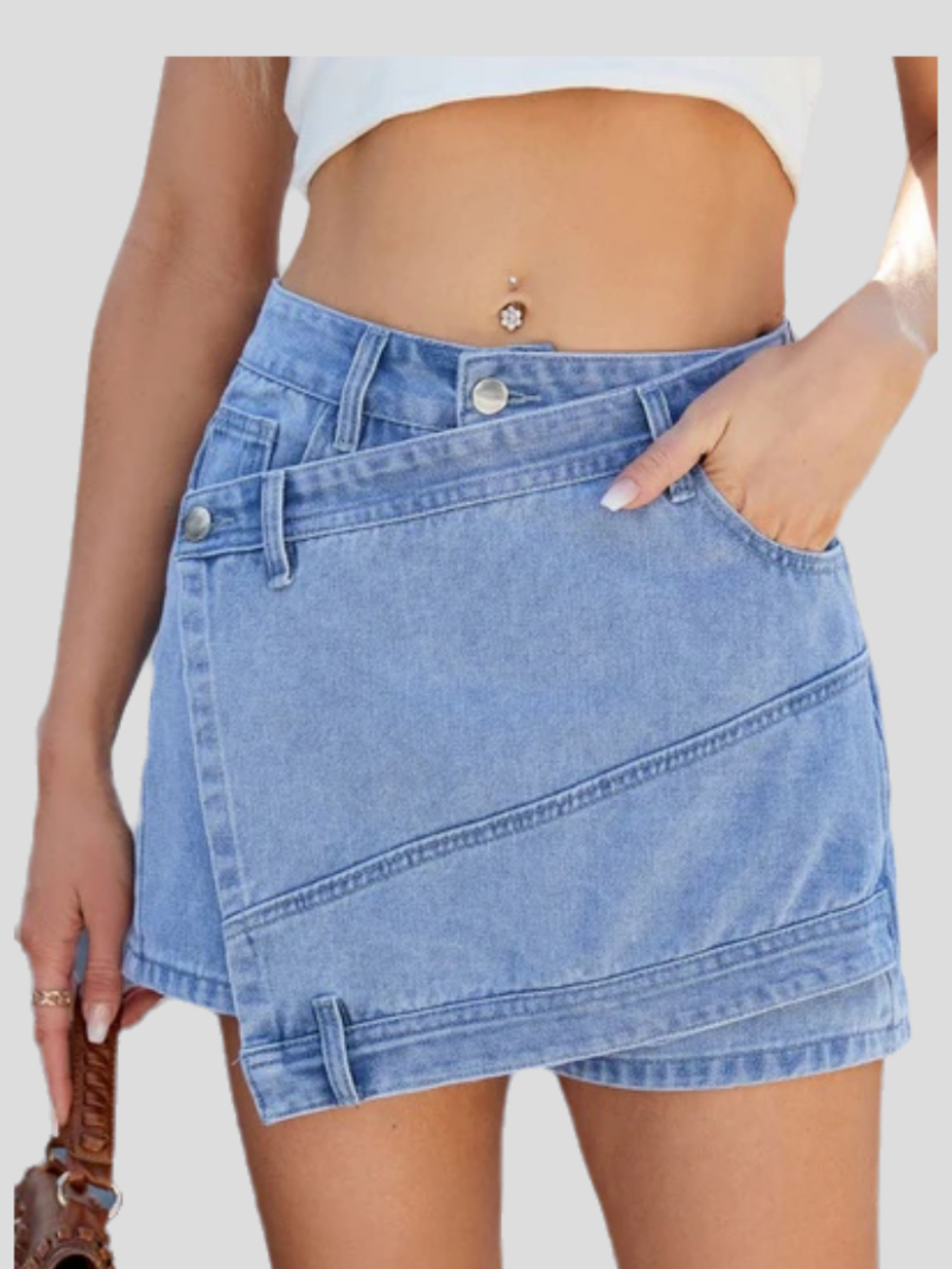 Solvivra Asymmetrical Washed Denim Skort