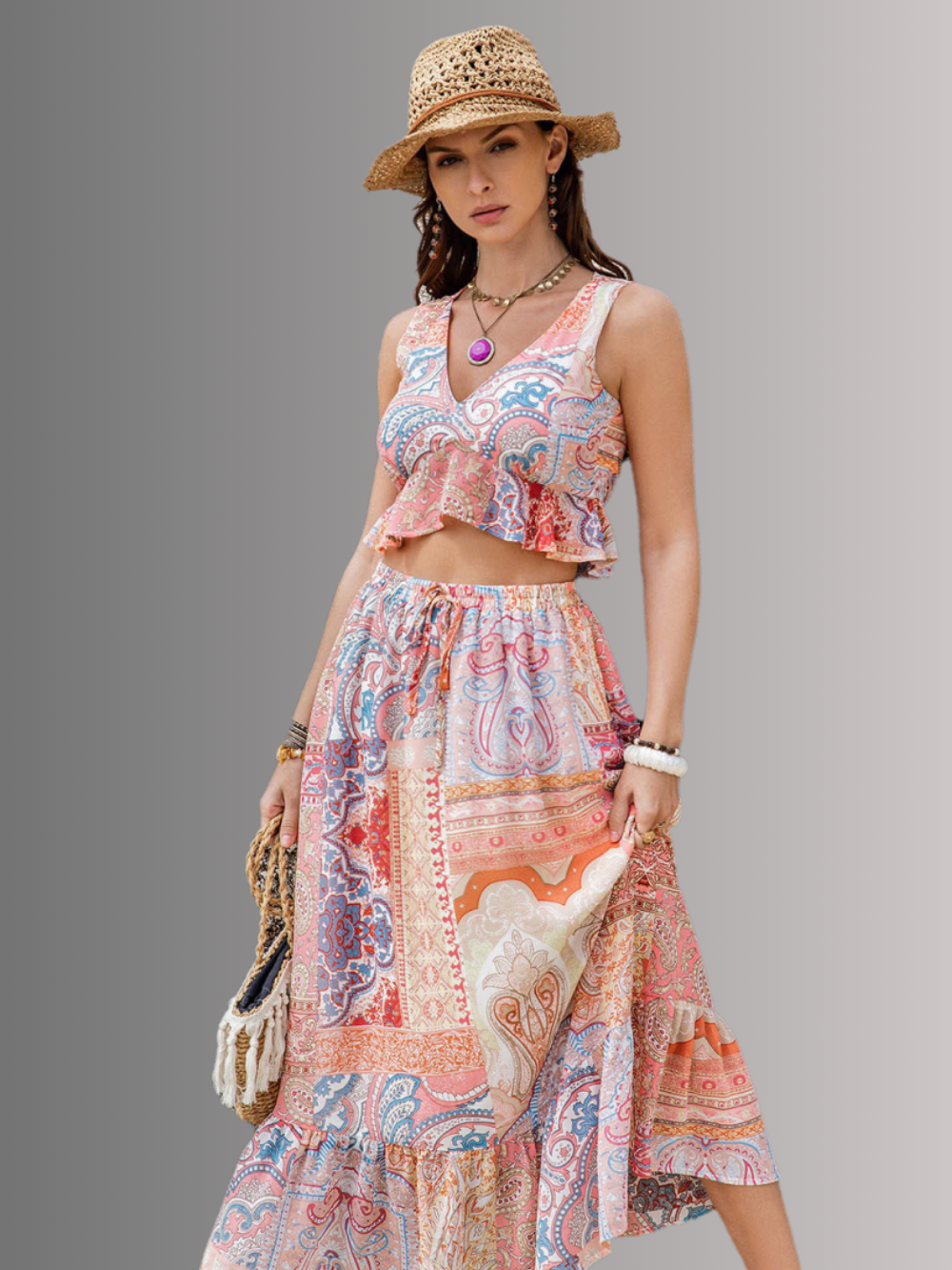Solvivra Sunkissed Boheme Top and Midi Skirt Set