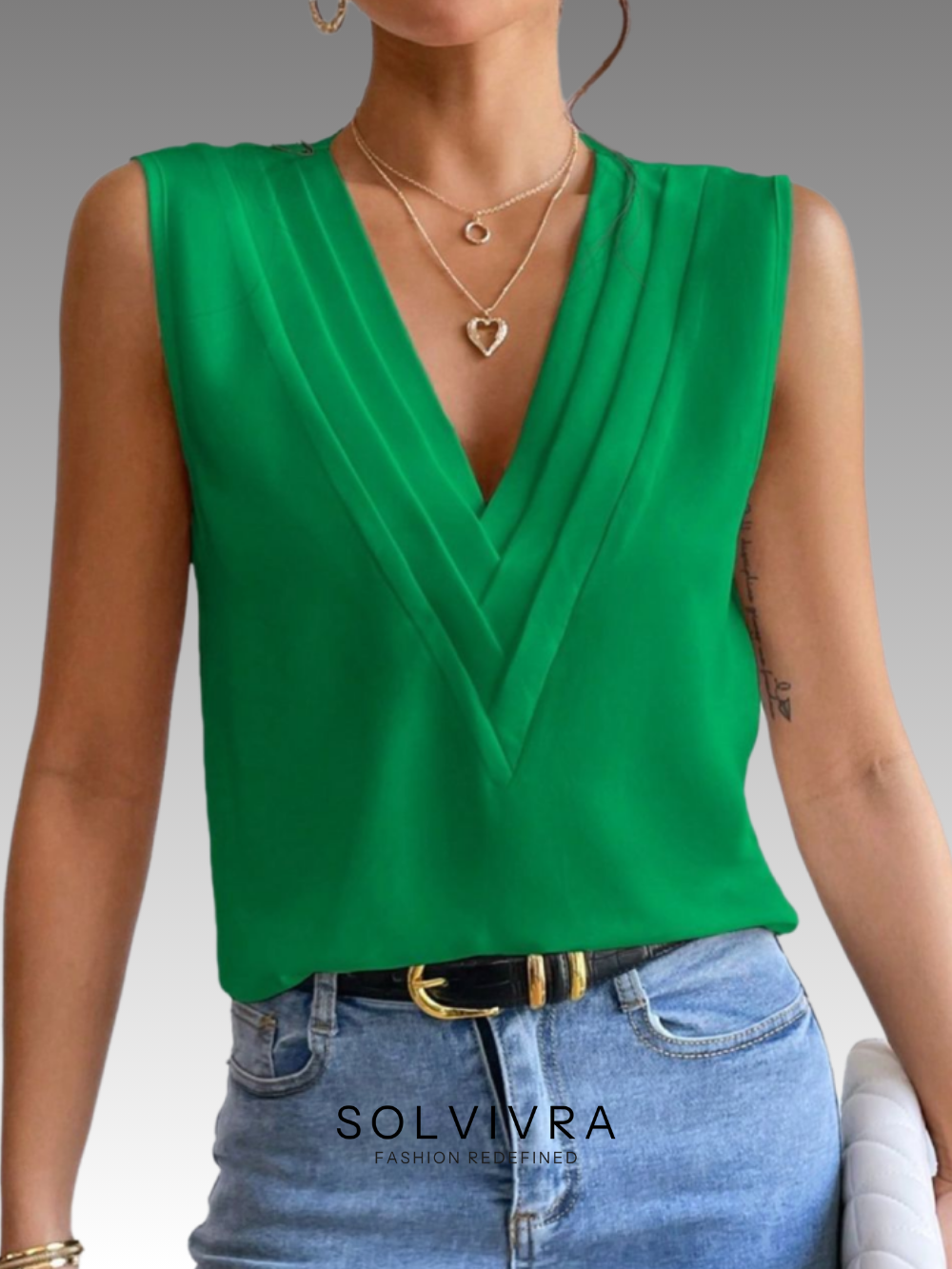 Solvivra Soft Sculpt V-neck Pleated Top