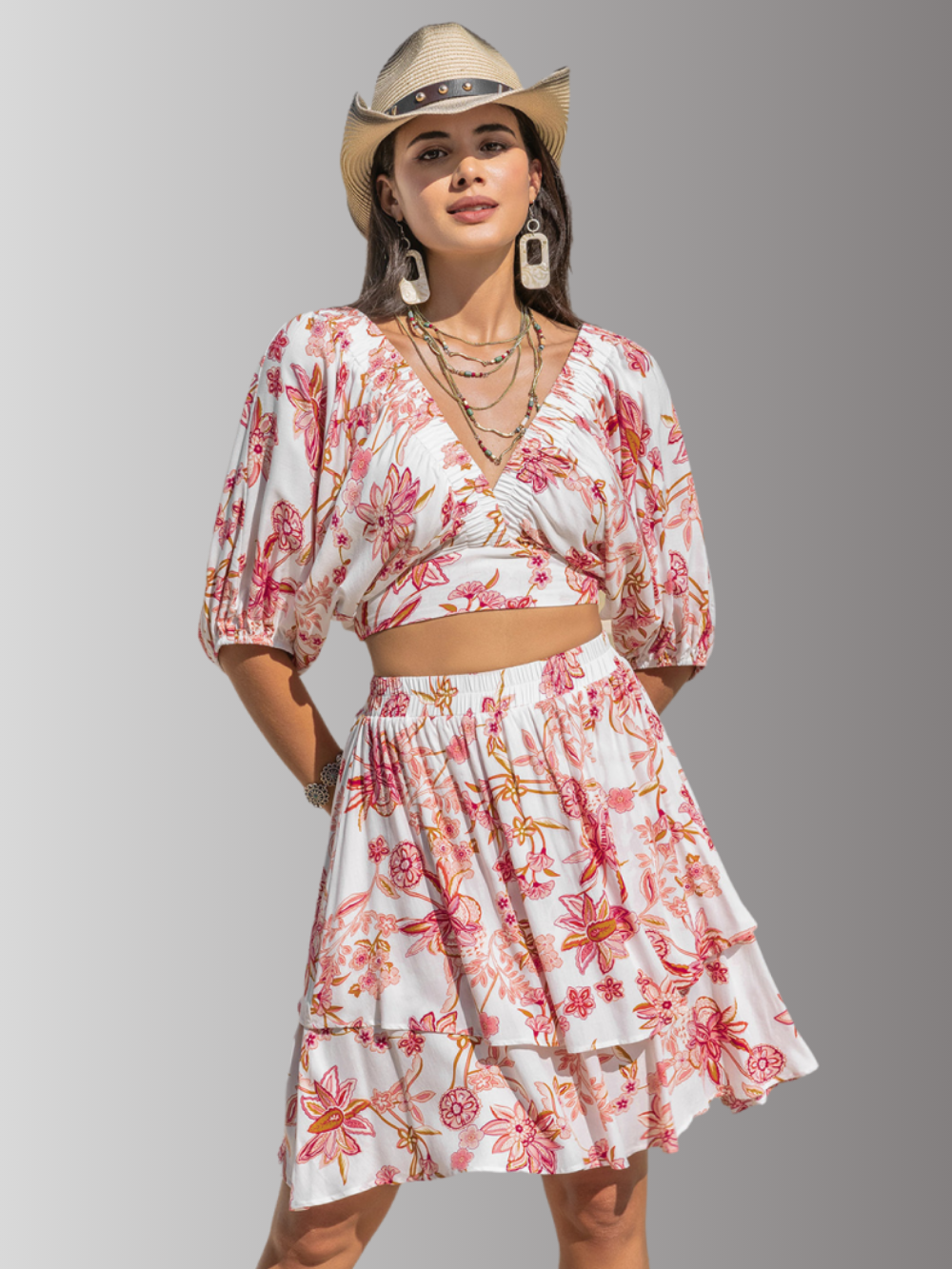Solvivra Weekend Blossom Top and Layered Skirt Set