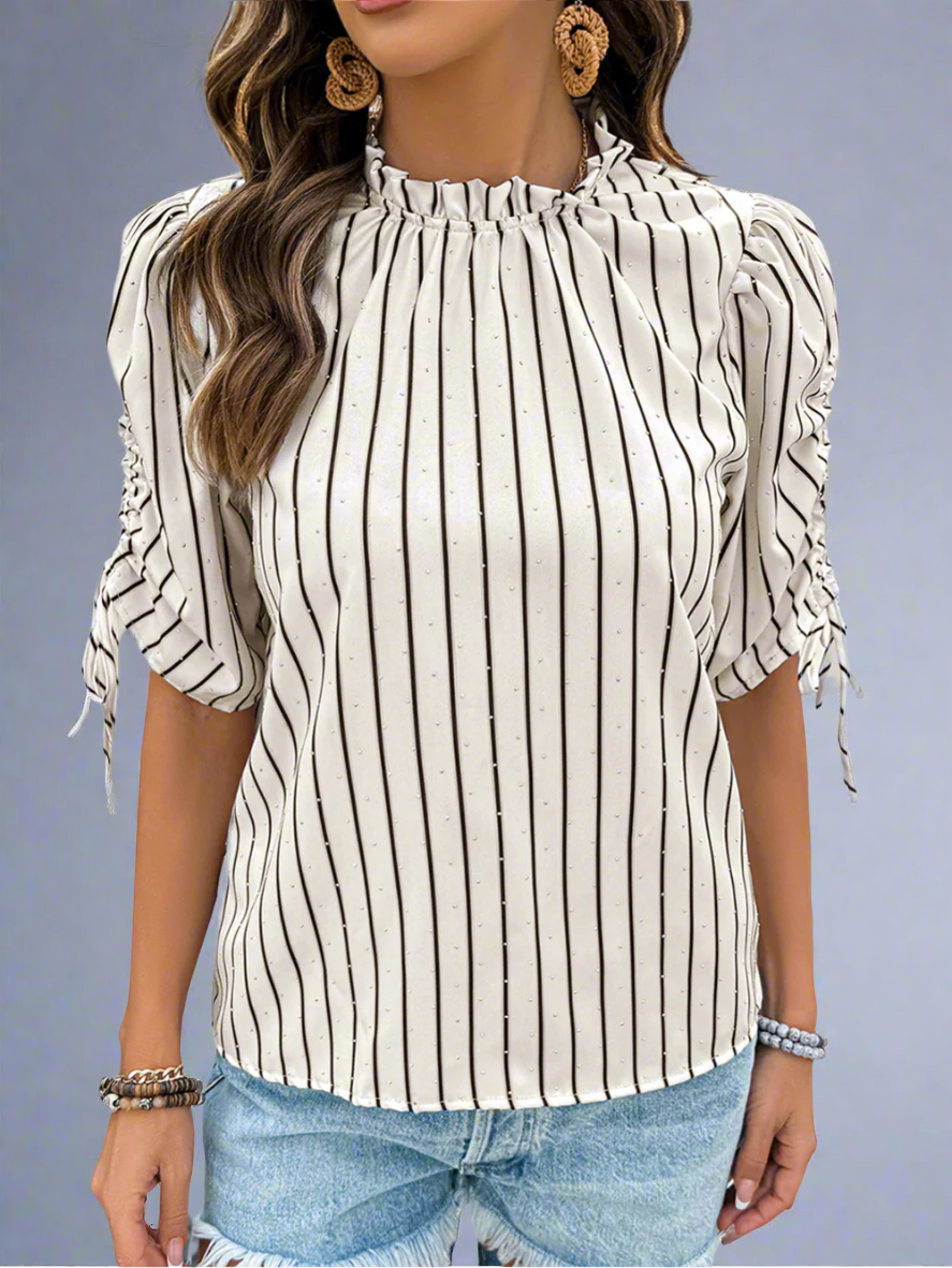 Solvivra Beaded Bloom Puffed Sleeve Top