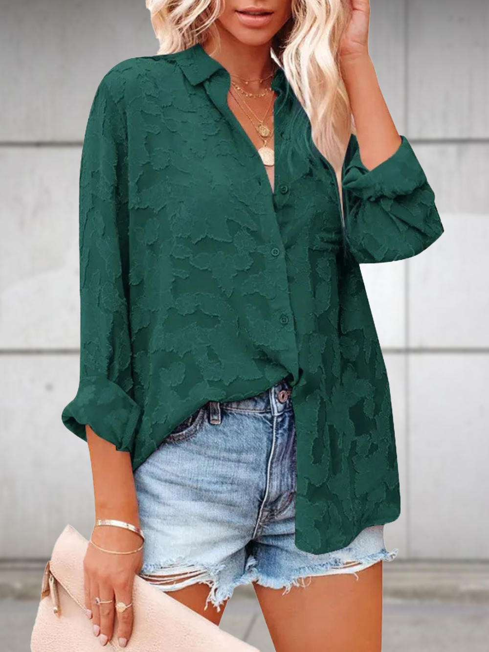 Solvivra Jacquard See-through Long Sleeve Blouse
