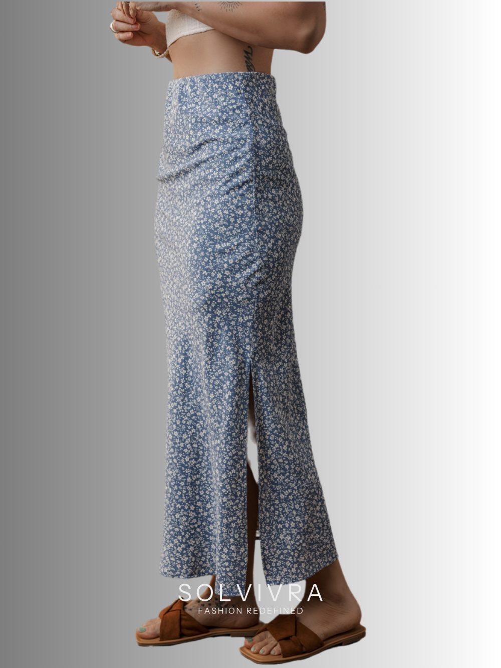 Solvivra Blue Oasis Side Split Long Skirt