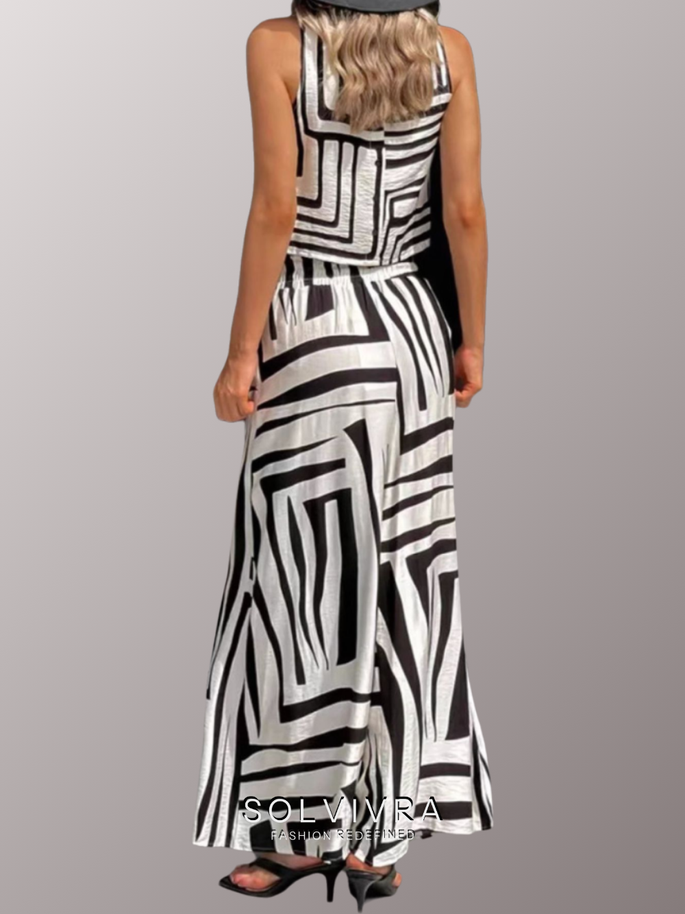 Solvivra City Sketch Sleeveless Top and Wide Leg Pants Set
