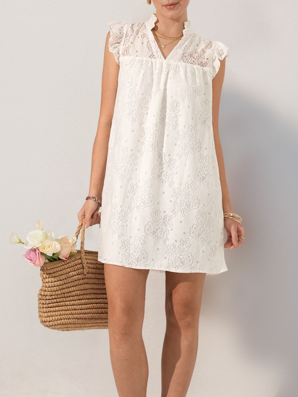 Solvivra Lush Lace Notched Mini Dress