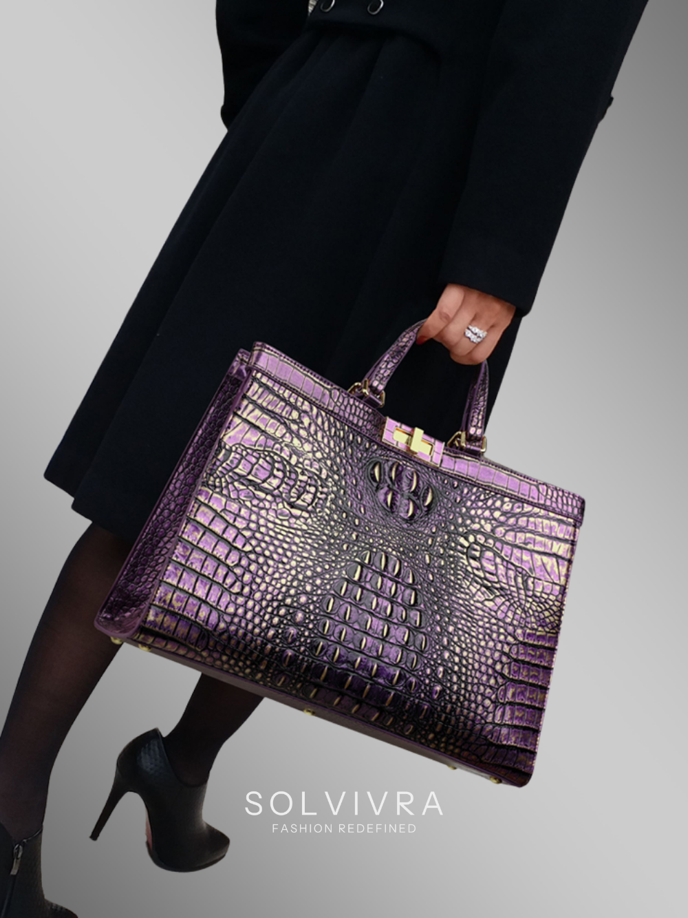 Solvivra Noir Lux Croco Satchel