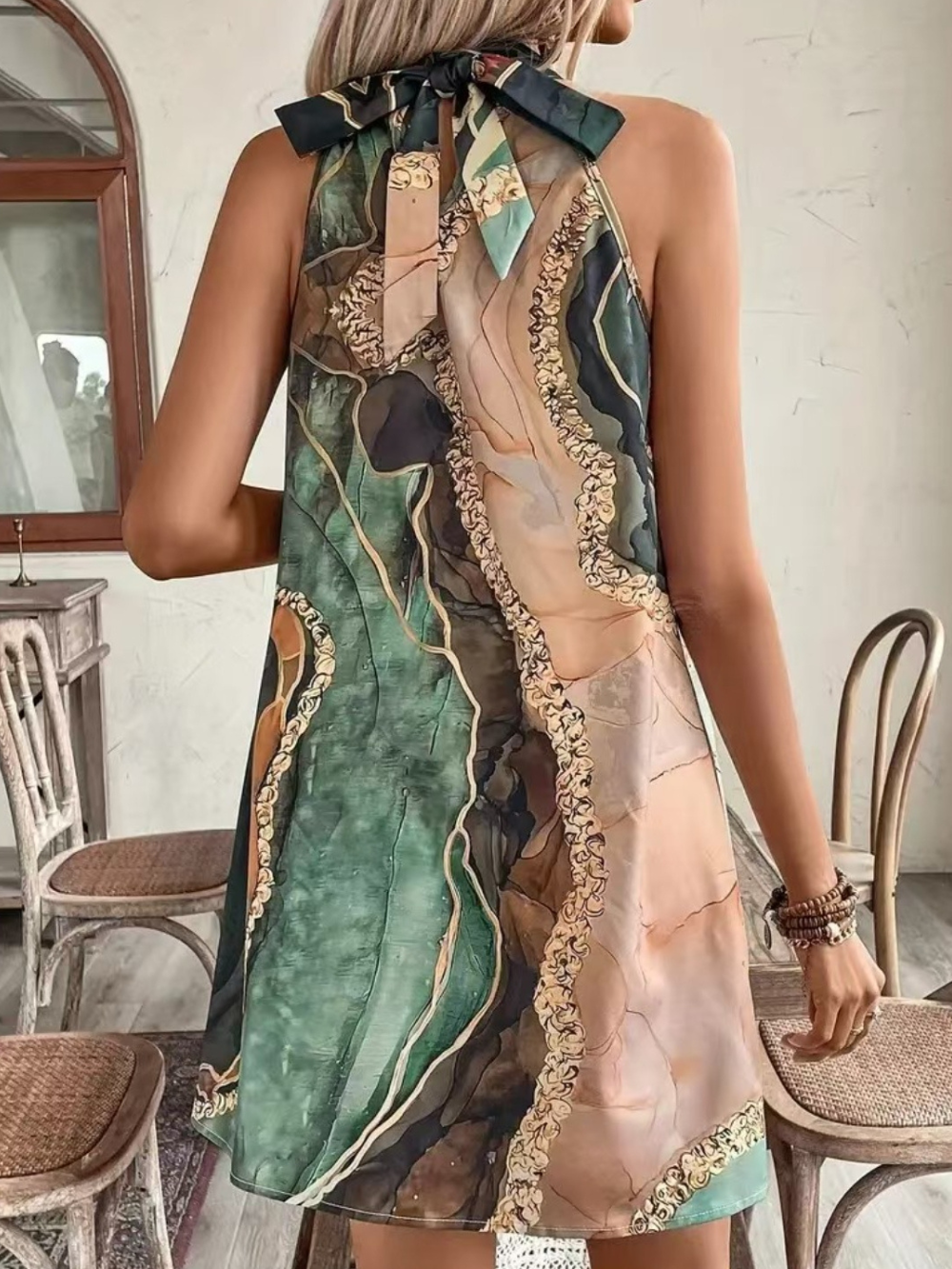 Solvivra Marble Mist Halter Dress