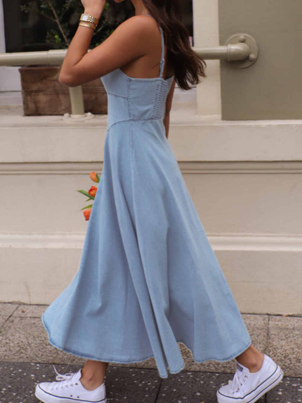 Solvivra Sky Heart Smocked Midi Dress