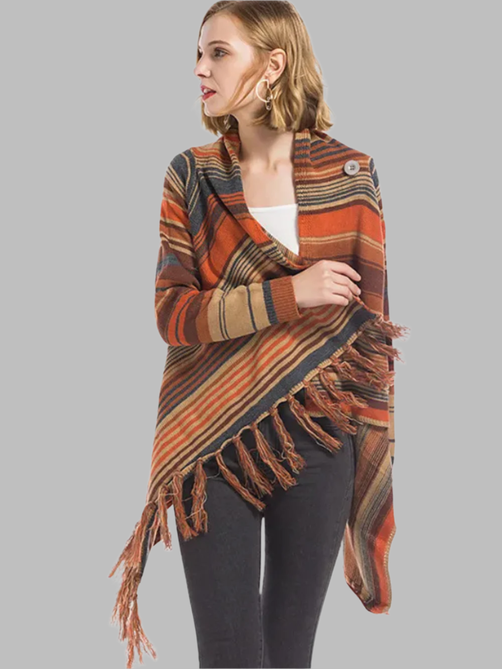 Solvivra Bold Stripes & Tassels Cardigan Wrap
