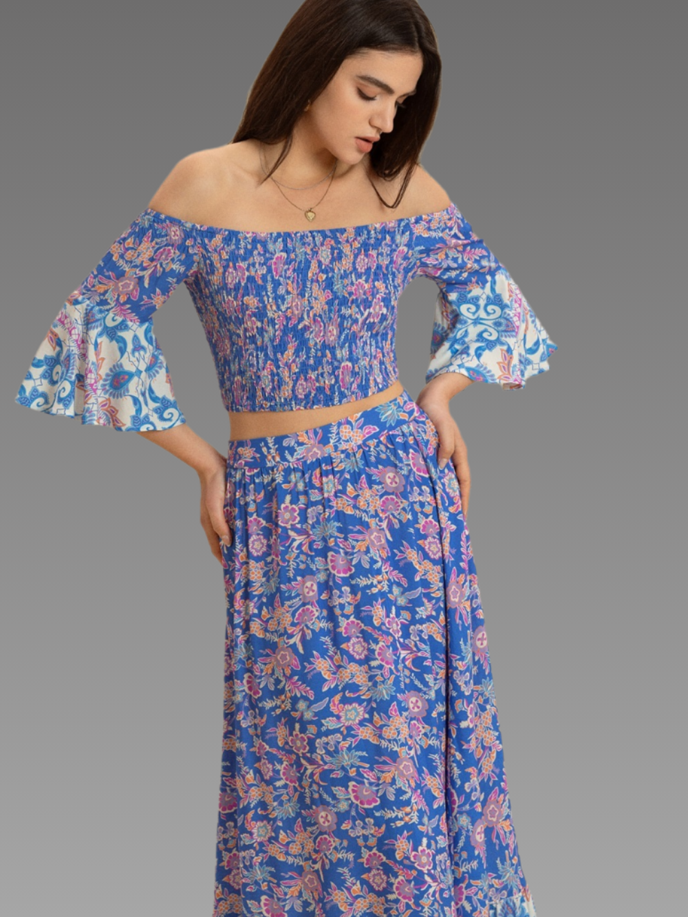 Solvivra Boho Bae Off Shoulder Top and Skirt Set