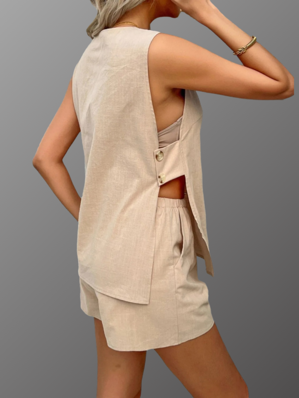 Solvivra Structured Muse Side-Slit Top and Shorts Set
