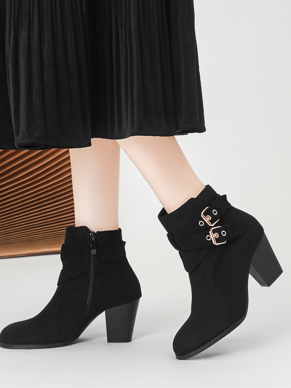 Solvivra Strap & Suede Chic Ankle Boots