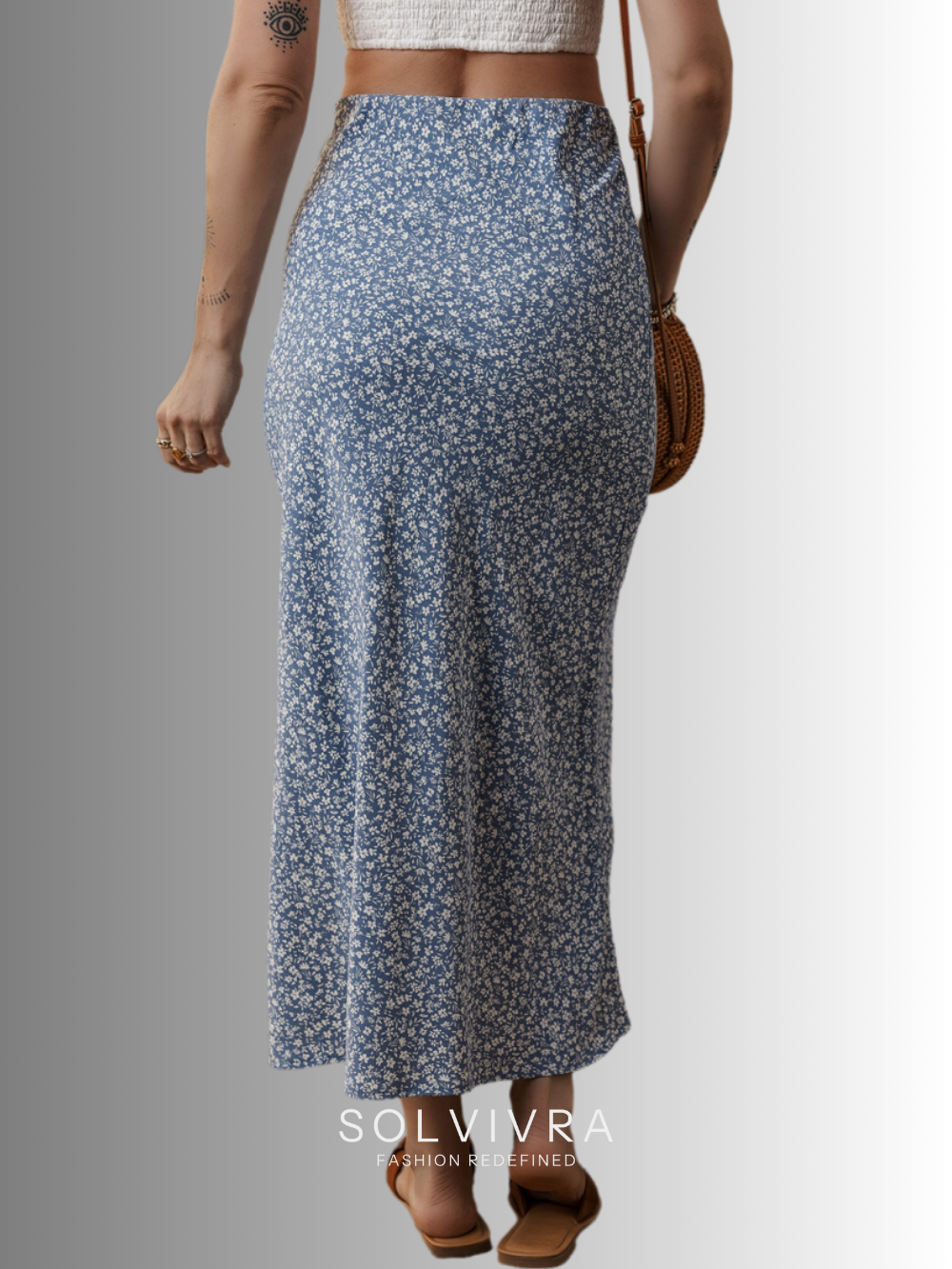 Solvivra Blue Oasis Side Split Long Skirt