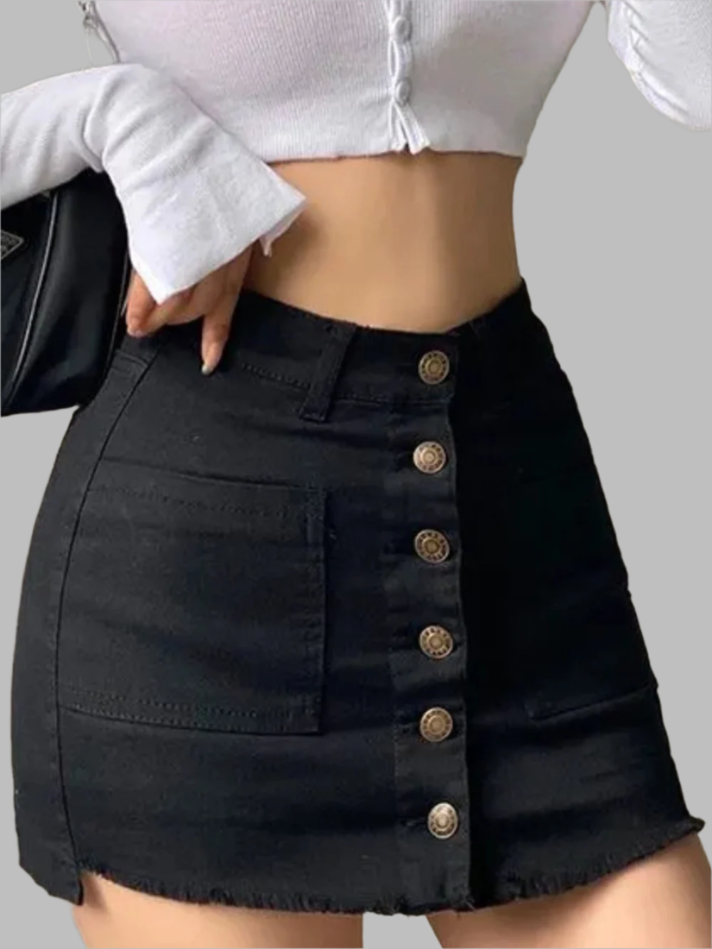 Solvivra Button & Fringe High Waist Skirt