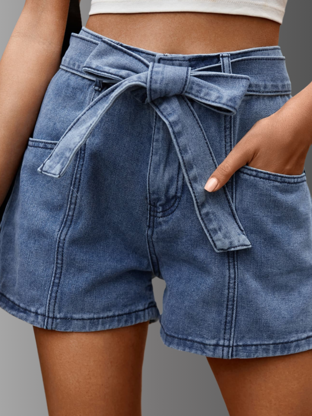 Solvivra Belted Break Denim Shorts