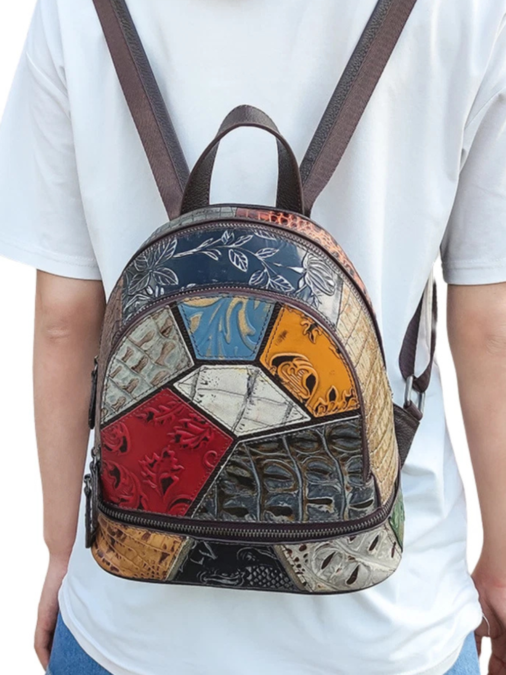Solvivra Rugged Patch Leather Backpack