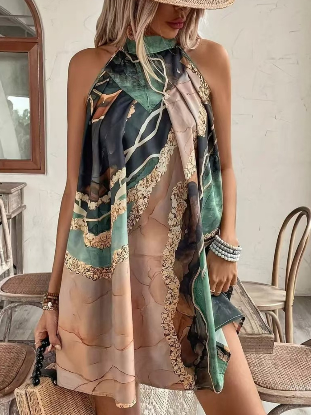 Solvivra Marble Mist Halter Dress