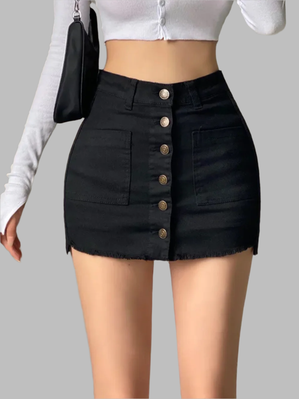 Solvivra Button & Fringe High Waist Skirt