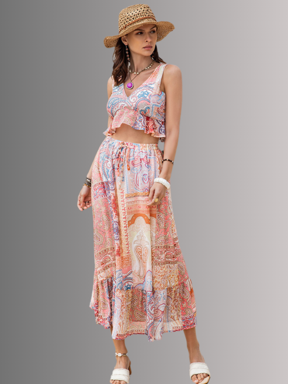 Solvivra Sunkissed Boheme Top and Midi Skirt Set