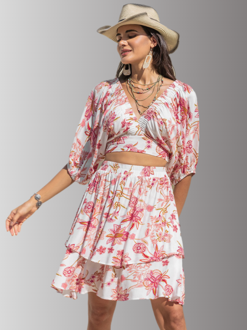 Solvivra Weekend Blossom Top and Layered Skirt Set