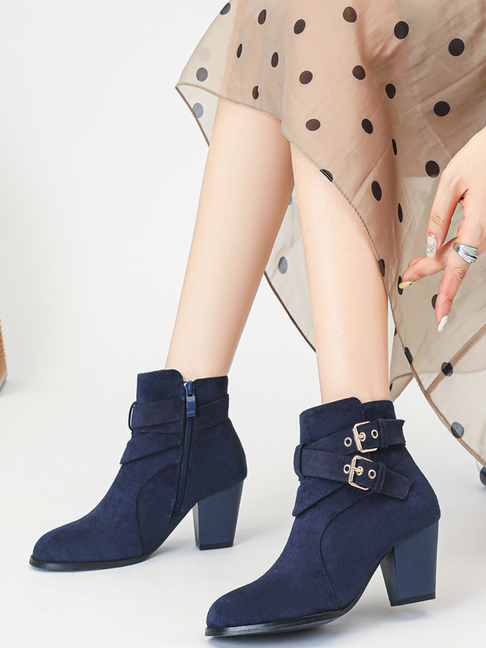 Solvivra Strap & Suede Chic Ankle Boots