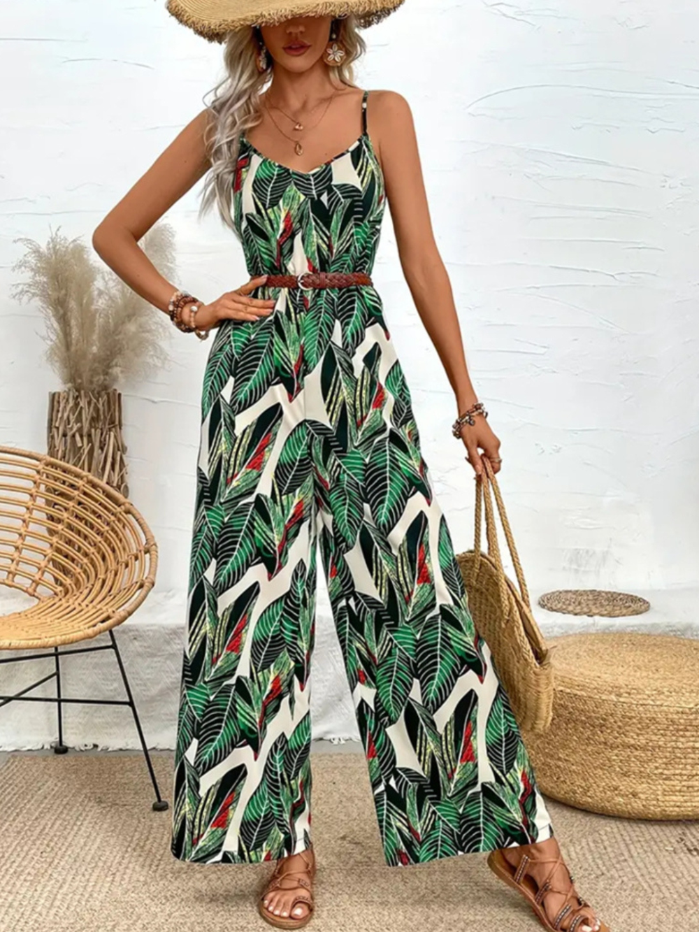 Solvivra Tropic Leaf Wide-Leg Jumpsuit