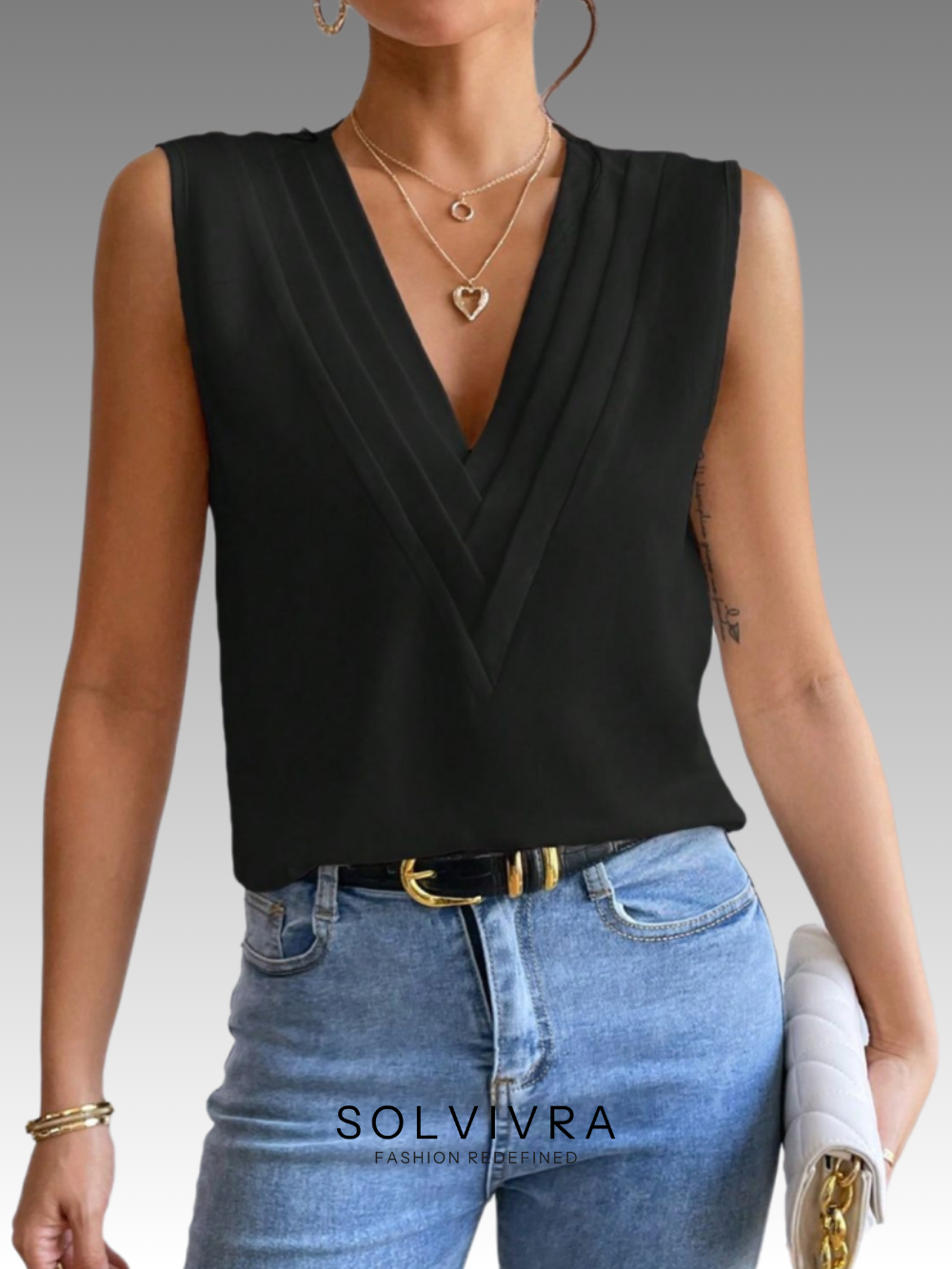 Solvivra Soft Sculpt V-neck Pleated Top