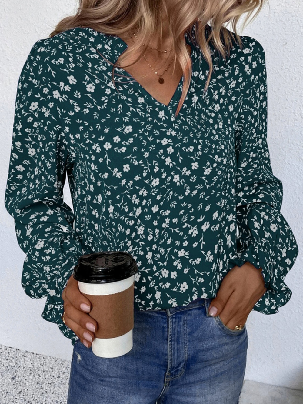 Solvivra Dainty Bloom Flounce Sleeve Blouse
