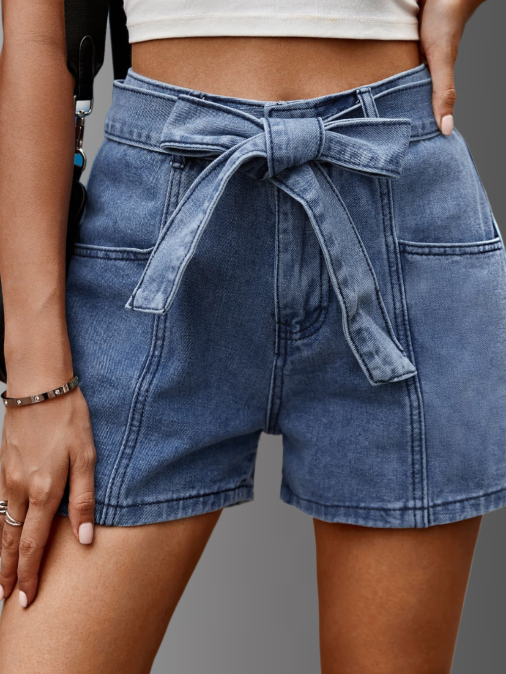 Solvivra Belted Break Denim Shorts